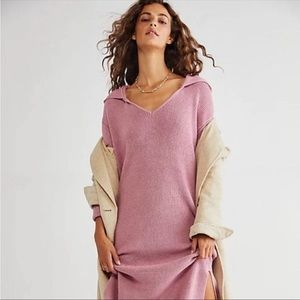 NEW Free People Beach Claudia Sweater Knit Midi Dress with Hood Pink XS